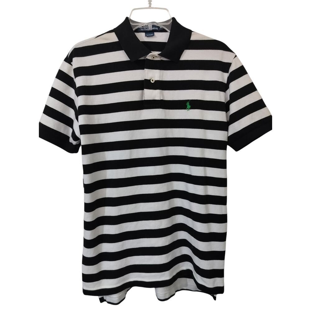 M530) Vintage 90's Polo Ralph Lauren Black White Cotton Stripe Medium